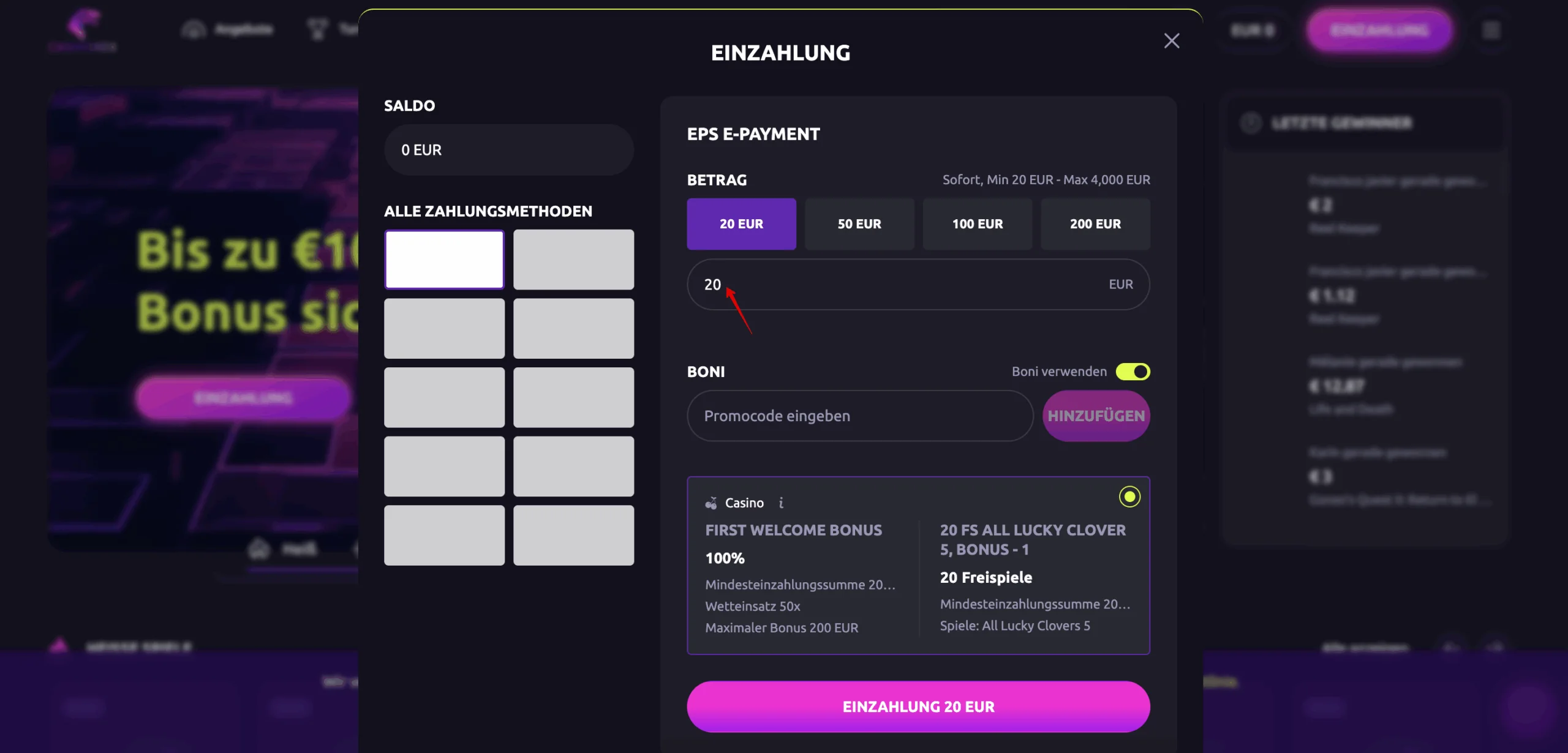 CasinoRex 20 Euro Mindep