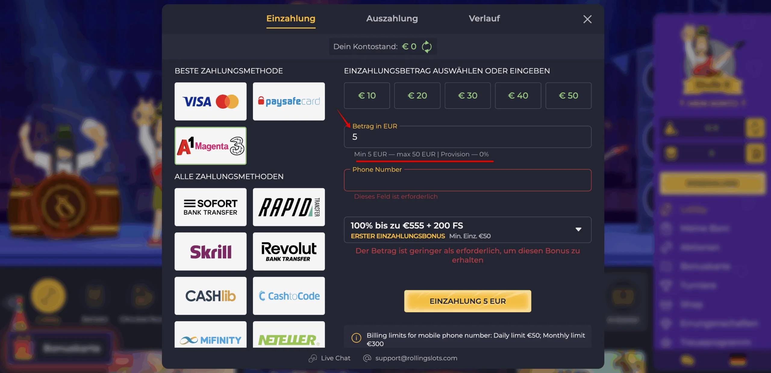 Rolling Slots Casino 5 Euro